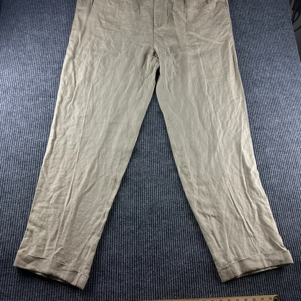 Polo Ralph Lauren Men 44x36 Tan 100% Linen Pleated Cuffed Dress Pants Big & Tall